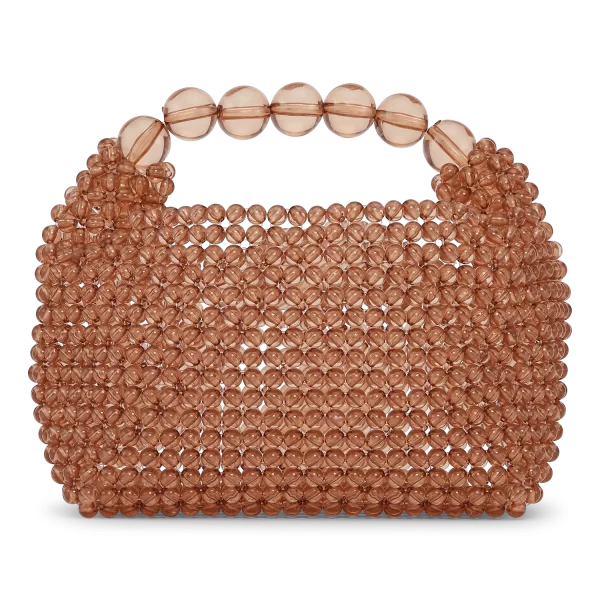 SUI AVA Slouchy Beaded Bag SA25044173 in Toffee, bruine handgemaakte damestas van glanzende kralen met ronde handgreep en slouchy vorm.