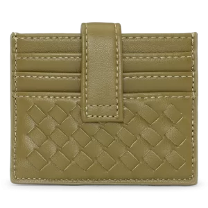 SUI AVA Woven Card Wallet SA2603197 in Green, groen compact pasjesetui met gevlochten woven structuur.