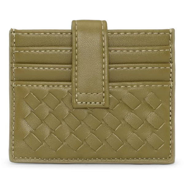 SUI AVA Woven Card Wallet SA2603197 in Green, groen compact pasjesetui met gevlochten woven structuur.