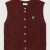 American-Vintage-East-Gilet-EAST19MH26ACECHI-Bordeaux American Vintage East Gilet EAST19MH26ACECHI in Acerola Chine, bordeaux mouwloos damesvest met knoopsluiting, ronde hals en zachte wol-alpaca knit.
