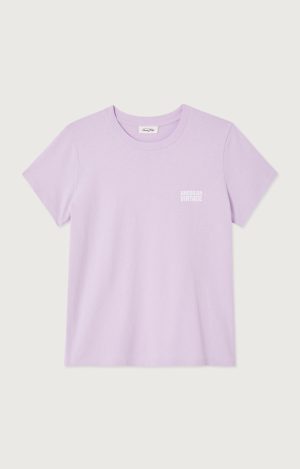American Vintage Ykobow T-Shirt YKO02CH26LILAS in Lilas, lila katoenen dames T-shirt met ronde hals, korte mouwen en American Vintage logo op de borst.
