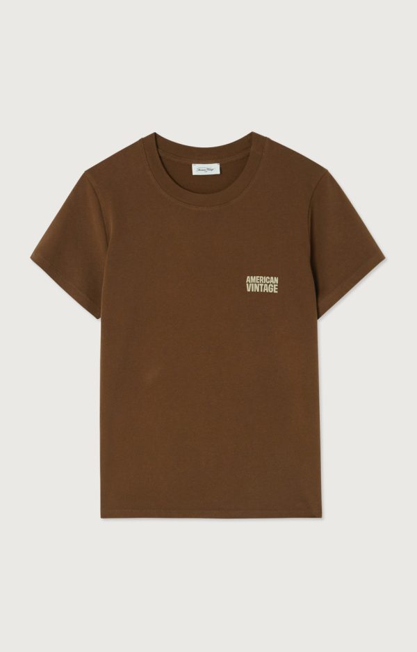 American Vintage Ykobow T-Shirt YKO02CH26MOKA in Moka, bruin katoenen dames T-shirt met ronde hals, korte mouwen en subtiel logo op de borst.