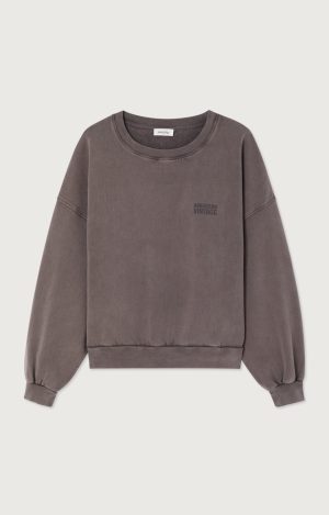 American Vintage Jitbay Sweater JIT03AH26CENVIN in Cendre Vintage, grijze katoenen dames sweater met loose fit, ronde hals en vintage wassing.