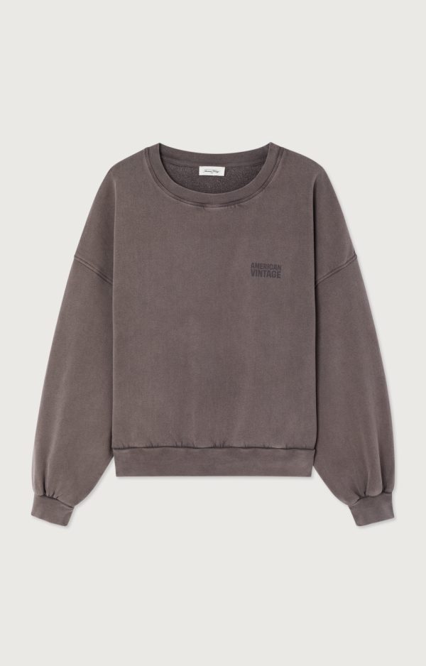 American Vintage Jitbay Sweater JIT03AH26CENVIN in Cendre Vintage, grijze katoenen dames sweater met loose fit, ronde hals en vintage wassing.