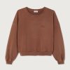 American Vintage Jitbay Sweater JIT03AH26NOYVIN in Noyer Vintage, bruine katoenen dames sweater met loose fit, ronde hals en vintage wassing.