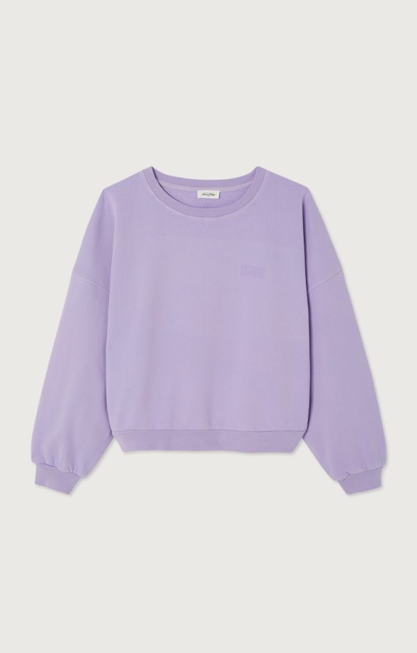 American-Vintage-Jitbay-Sweater-Lila-JIT03AH26PARVIN American Vintage Jitbay Sweater JIT03AH26PARVIN in Parme Vintage, lila katoenen dames sweater met oversized fit, ronde hals en vintage wassing.