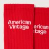 American Vintage Clypsun sokken in Coccinelle, helderrode katoenen unisex sokken met geribde boord en ingebreid AMV-logo.