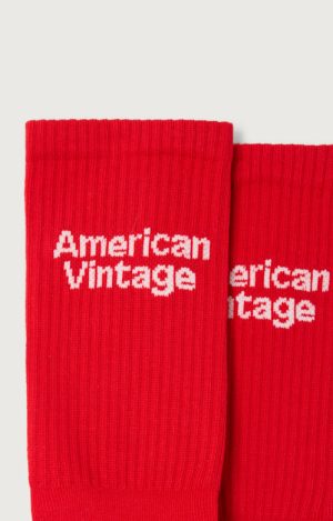 American Vintage Clypsun sokken in Coccinelle, helderrode katoenen unisex sokken met geribde boord en ingebreid AMV-logo.