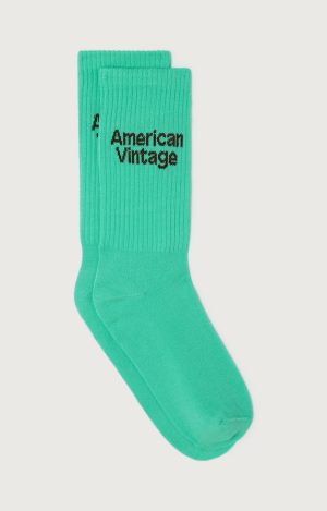 American Vintage Clypsun unisex sokken in Aquatique, turquoisegroene katoenen sokken met geribde structuur en ingebreid AMV-logo.