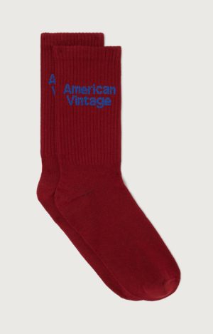 American Vintage Clypsun sokken in Baie, dieprode katoenen unisex sokken met geribde boord en ingebreid AMV-logo.