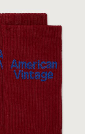 American Vintage Clypsun sokken in Baie, dieprode katoenen unisex sokken met geribde boord en ingebreid AMV-logo.