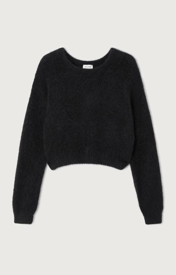 Shop de American Vintage Niby trui in zwart bij ALT ID. Een luxe, fluffy alpacatrui met een korte, oversized fit en een prachtig volumineus silhouet.