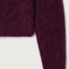 American Vintage Niby trui in Canneberge Chiné, bordeauxrood gemêleerde damestrui met fluffy alpacabreisel, ronde hals, verlaagde schouders en oversized pasvorm.